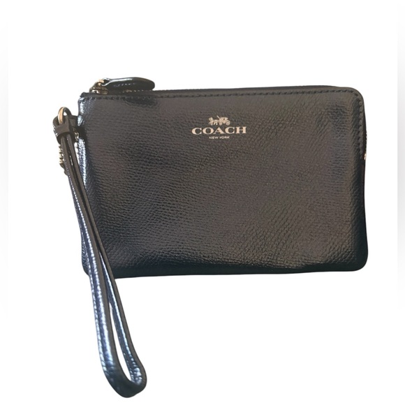 Coach Crossgrain Leather Corner Zip Wristlet Dark Blue with Mini Hangtag - Picture 2 of 8